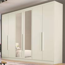 Guarda-Roupa Casal Oslo 6 Portas 6 Gavetas 100% Mdf com Espelho Off White - Mademarques
