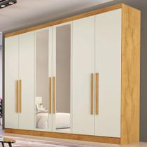 Guarda-Roupa Casal Oslo 6 Portas 6 Gavetas 100% Mdf com Espelho Peroba/Off White - Mademarques Guarda-Roupa Casal Oslo 6 Portas 6 Gavetas 100% Mdf com Espelho Peroba/Off White - Mademarques