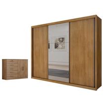 Guarda Roupa Casal Palazzo com Espelho e Cômoda Seul Cumaru 23 - Novo Horizonte Guarda Roupa Casal Palazzo com Espelho e Cômoda Seul Cumaru 23 - Novo Horizonte