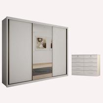 Guarda Roupa Casal Palazzo com Espelho e Gaveteiro Milão com Chave Neve - Novo Horizonte