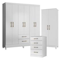 Guarda Roupa Casal Panamá com Cômoda MS913 e Armário Multiuso Jade Branco Brilho Moval