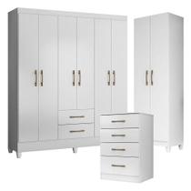 Guarda Roupa Casal Panamá Com Cômoda Ms913 E Armário Multiuso New íris Branco Brilho- Moval