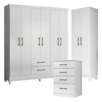 Guarda Roupa Casal Panamá com Cômoda MS913 e Armário Multiuso New Íris Branco Brilho Moval Guarda Roupa Casal Panamá com Cômoda MS913 e Armário Multiuso New Íris Branco Brilho Moval