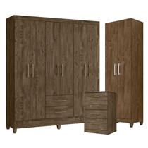 Guarda Roupa Casal Panamá com Cômoda MS913 e Armário Multiuso New Íris Castanho Wood Moval Guarda Roupa Casal Panamá com Cômoda MS913 e Armário Multiuso New Íris Castanho Wood Moval