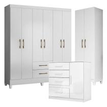 Guarda Roupa Casal Panamá Com Cômoda Vênus E Armário Multiuso New íris Branco Brilho- Moval
