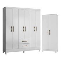 Guarda Roupa Casal Panamá e Armário Multiuso Jade Branco Brilho Moval Guarda Roupa Casal Panamá e Armário Multiuso Jade Branco Brilho Moval