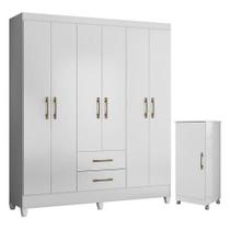 Guarda Roupa Casal Panamá E Armário Multiuso Lírio Branco Brilho - Moval