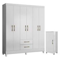 Guarda Roupa Casal Panamá e Armário Multiuso Lírio Branco Brilho Moval Guarda Roupa Casal Panamá e Armário Multiuso Lírio Branco Brilho Moval