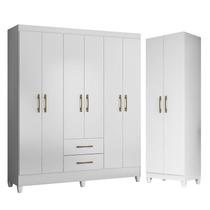 Guarda Roupa Casal Panamá e Armário Multiuso New Iris Branco Brilho - Moval