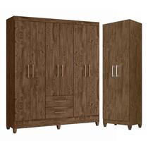 Guarda Roupa Casal Panamá e Armário Multiuso New Íris Castanho Wood - Moval