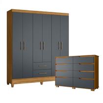 Guarda Roupa Casal Panamá e Cômoda Georgia Freijó Cinza Moval