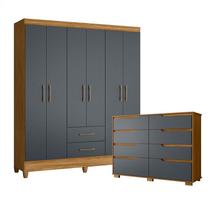 Guarda Roupa Casal Panamá e Cômoda Georgia Freijó Cinza Moval