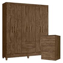 Guarda Roupa Casal Panamá e Cômoda MS913 Castanho Wood Moval