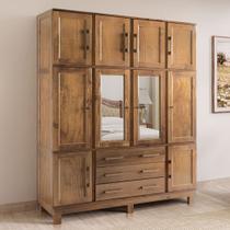 Guarda-Roupa Casal Paris 10 Portas 3 Gavetas com Espelho Madeira Maciça Castanho 369 - Lanes