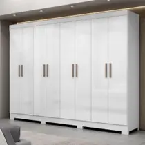 Guarda Roupa Casal Paris Com Pés 8 Portas Mdp Branco Brilho Maxel Branco