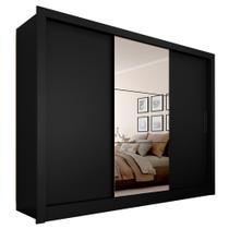 Guarda Roupa Casal Paula C/espelho 3 Portas 2 Gavetas Laterais Preto Fosco