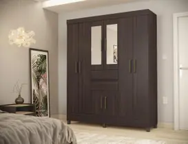 Guarda Roupa Casal Pequim C/ Espelho 8 Portas Café Touch - Mercado dos Móveis