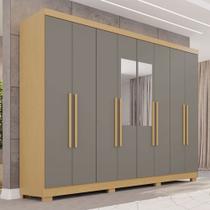 Guarda-Roupa Casal Pinheiro 8 Portas 4 Gavetas com Pés e Espelho Jequitibá/Granizo - Pnr Móveis Guarda-Roupa Casal Pinheiro 8 Portas 4 Gavetas com Pés e Espelho Jequitibá/Granizo - Pnr Móveis
