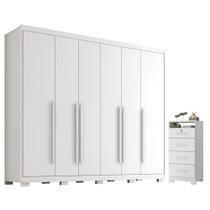 Guarda Roupa Casal Platinium 6 Portas com Cômoda Primordial Max 4 gavetas Branco Absoluto Semi Fosco-Zanzini Guarda Roupa Casal Platinium 6 Portas com Cômoda Primordial Max 4 gavetas Branco Absoluto Semi Fosco-Zanzini