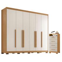Guarda Roupa Casal Platinium cinamomo 6 Portas com Cômoda primordial max cinamomo areia fosco -Zanzini