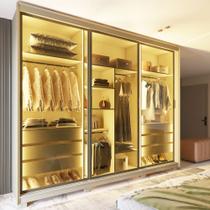 Guarda Roupa Casal Platinum 3 Portas Reflecta 100% Mdf Led Off White - Gelius Móveis Guarda Roupa Casal Platinum 3 Portas Reflecta 100% Mdf Led Off White - Gelius Móveis