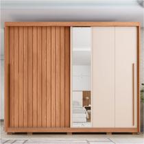 Guarda Roupa Casal Polaris Ripado com 2 Portas de Correr com Espelho 6 Gavetas MDF Freijo/Off/Sued G11- Gran Belo