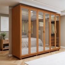 Guarda-Roupa Casal Porta de Bater 6 Portas Reflecta com LED MDF Suavitá Glass Marrom/Amêndoa Clean