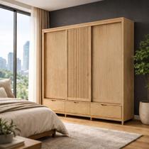Guarda Roupa Casal Porta De Correr Madeira Maciça Taeda Canelado Robusto Amplo Espaço 221cm