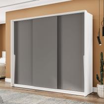 Guarda-Roupa Casal Porto 3 Portas 4 Gavetas Branco/Cinza - Politorno