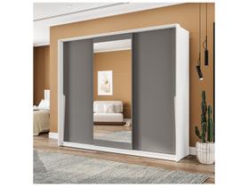 Guarda-Roupa Casal Porto 3 Portas 4 Gavetas com Espelho Branco/Cinza - Politorno Guarda-Roupa Casal Porto 3 Portas 4 Gavetas com Espelho Branco/Cinza - Politorno