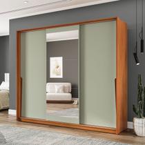 Guarda-Roupa Casal Porto 3 Portas 4 Gavetas com Espelho Freijó/Verde - Politorno