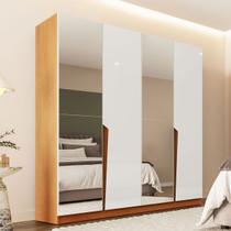 Guarda-Roupa Casal Porto 4 Portas 4 Gavetas com Espelho Freijó/Branco - Politorno