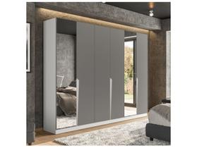 Guarda-Roupa Casal Porto 6 Portas 4 Gavetas com Espelho Branco/Cinza - Politorno Guarda-Roupa Casal Porto 6 Portas 4 Gavetas com Espelho Branco/Cinza - Politorno