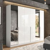 Guarda-Roupa Casal Porto 6 Portas 4 Gavetas com Espelho Branco - Politorno