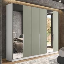 Guarda-Roupa Casal Porto 6 Portas 4 Gavetas com Espelho Branco/Verde - Politorno
