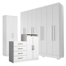 Guarda Roupa Casal Porto 8 Portas 4 Gavetas com Cômoda Sapateira Londres e Armário Multiuso 2 Portas 2000191 Branco Brilho Aramóveis