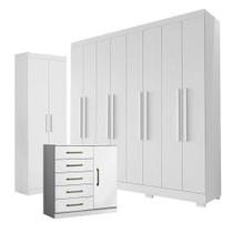 Guarda Roupa Casal Porto 8 Portas 4 Gavetas Com Cômoda Sapateira Milão E Armário Multiuso 2 Portas 2000191 Branco Tx