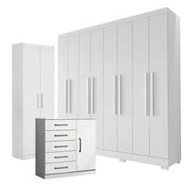 Guarda Roupa Casal Porto 8 Portas 4 Gavetas com Cômoda Sapateira Milão e Armário Multiuso 2 Portas 2000191 Branco Tx Aramóveis