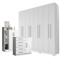 Guarda Roupa Casal Porto 8 Portas 4 Gavetas com Cômoda Sapateira Milão e Armario Multiuso Florença Branco Brilho Aramóveis Guarda Roupa Casal Porto 8 Portas 4 Gavetas com Cômoda Sapateira Milão e Armario Multiuso Florença Branco Brilho Aramóveis