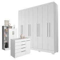 Guarda Roupa Casal Porto 8 Portas 4 Gavetas com Cômoda Sapateira Sevilha e Armário Multiuso Florença Branco Tx Aramóveis