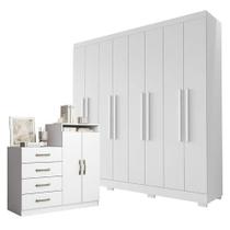 Guarda Roupa Casal Porto 8 Portas 4 Gavetas E Cômoda Sapateira Londres Branco Tx - Aramóveis