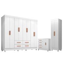 Guarda Roupa Casal Porto 8 Portas Cômoda 4 Gavetas 2 Portas Armário Multiuso Lite Branco Brilho Leão
