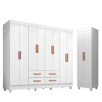 Guarda Roupa Casal Porto 8 Portas e Armário Multiuso Lite Branco Brilho Móveis Leão Guarda Roupa Casal Porto 8 Portas e Armário Multiuso Lite Branco Brilho Móveis Leão