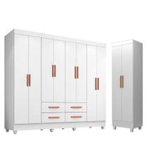 Guarda Roupa Casal Porto 8 Portas E Armário Multiuso Lite Branco Brilho - Móveis Leão Guarda Roupa Casal Porto 8 Portas E Armário Multiuso Lite Branco Brilho - Móveis Leão
