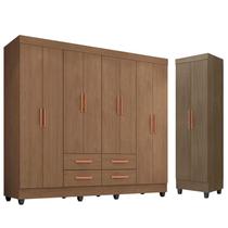 Guarda Roupa Casal Porto 8 Portas e Armário Multiuso Lite Carvalho Oak Móveis Leão