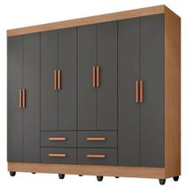 Guarda Roupa Casal Porto 8 Portas Nature Cinza Móveis Leão