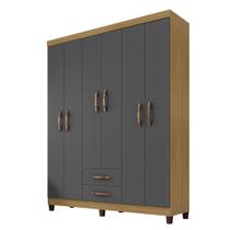 Guarda Roupa Casal Porto Belo 6 Portas 2 Gavetas Carvalho Grafite Clique Chique