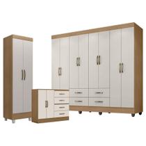 Guarda Roupa Casal Porto Com Cômoda 4 Gavetas 2 Portas E Armário Multiuso Lite Nature Off White Leão
