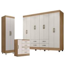 Guarda Roupa Casal Porto Com Cômoda 4 Gavetas E 1 Porta E Armário Multiuso Lite Nature Off White Leão