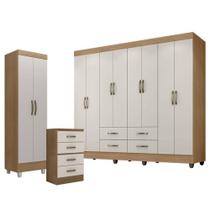 Guarda Roupa Casal Porto Com Cômoda 4 Gavetas E Armário Multiuso Lite Nature Off White Leão